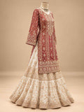 Maroon & Ivory Embroidered Anarkali Suit Set with Flared Lehenga & Dupatta | Designer Wedding Wear