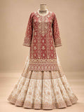Maroon & Ivory Embroidered Anarkali Suit Set with Flared Lehenga & Dupatta | Designer Wedding Wear