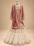 Maroon & Ivory Embroidered Anarkali Suit Set with Flared Lehenga & Dupatta | Designer Wedding Wear