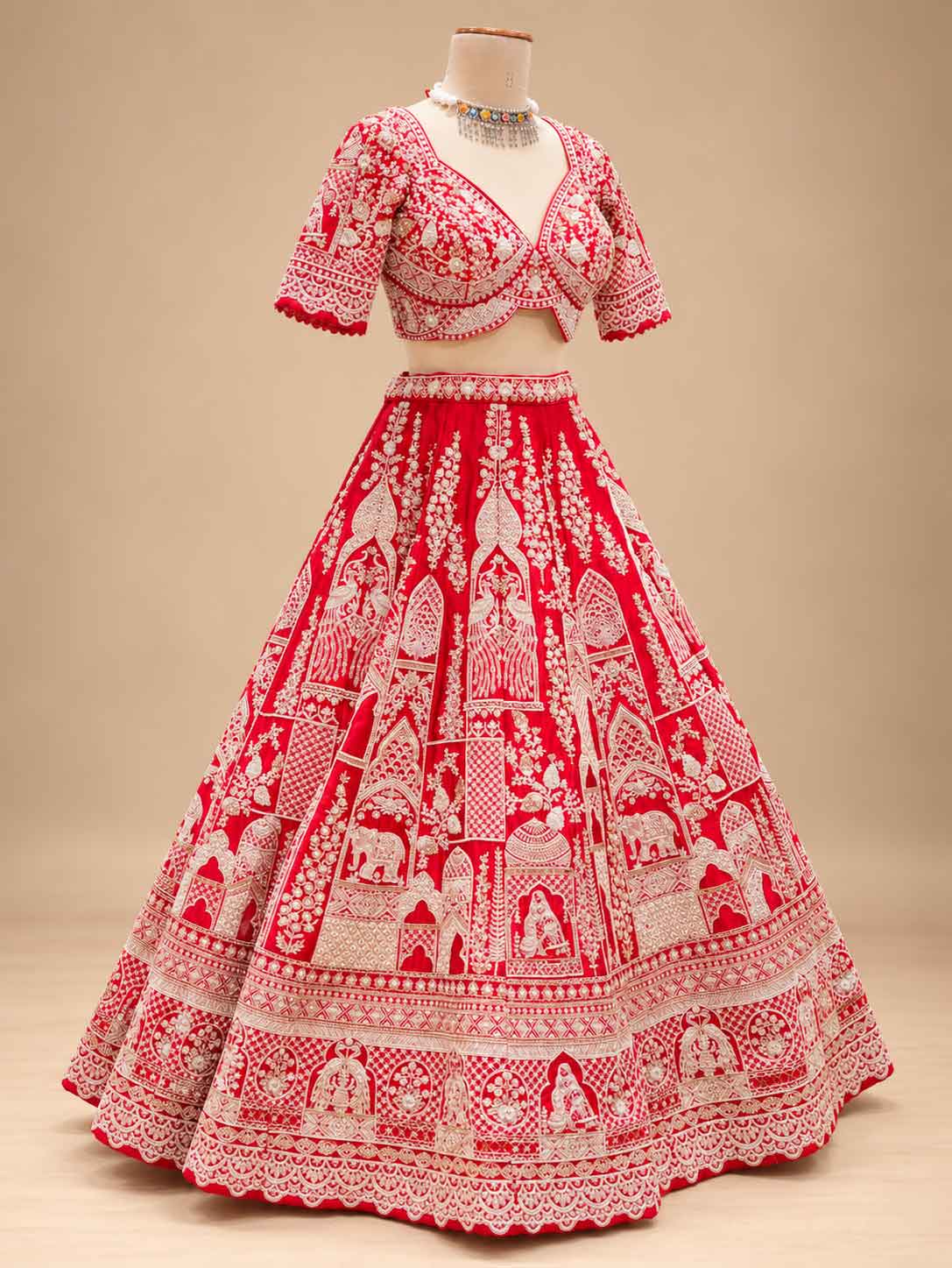Red Traditional Bridal Lehenga Choli with Dupatta | Heavily Embroidered Wedding Lehenga