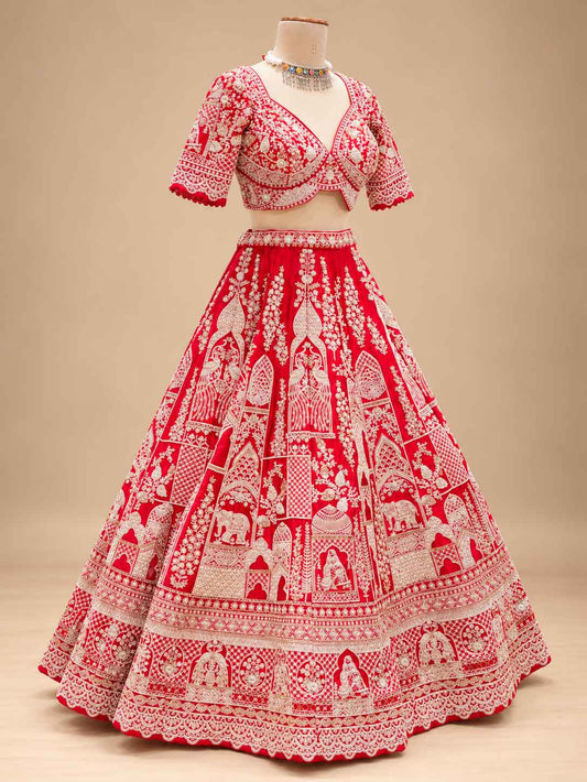Detail view 2 of Red Traditional Bridal Lehenga Choli with Dupatta by ASMA