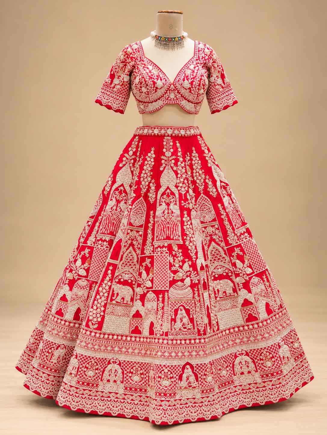 Red Traditional Bridal Lehenga Choli with Dupatta | Heavily Embroidered Wedding Lehenga