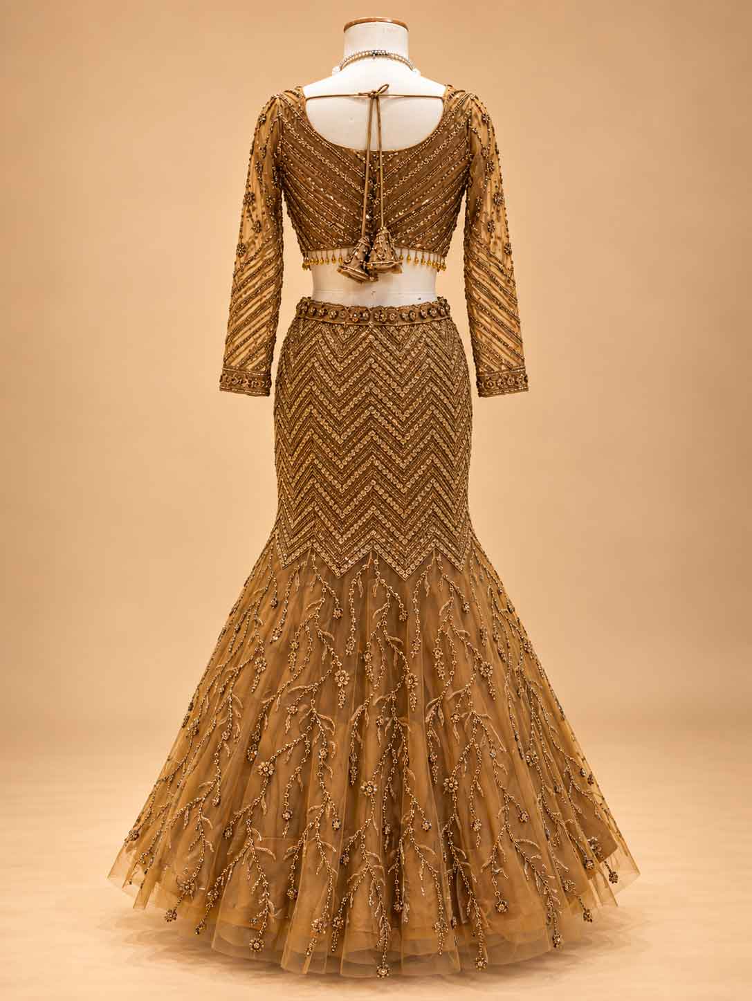 Brown Embellished Lehenga Choli with Sheer Dupatta | Designer Wedding Wear