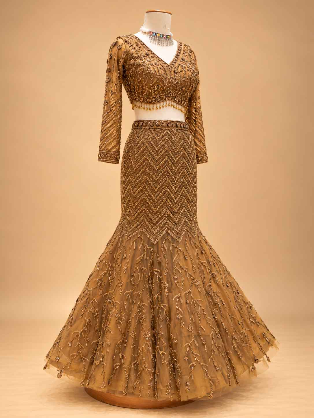 Brown Embellished Lehenga Choli with Sheer Dupatta | Designer Wedding Wear