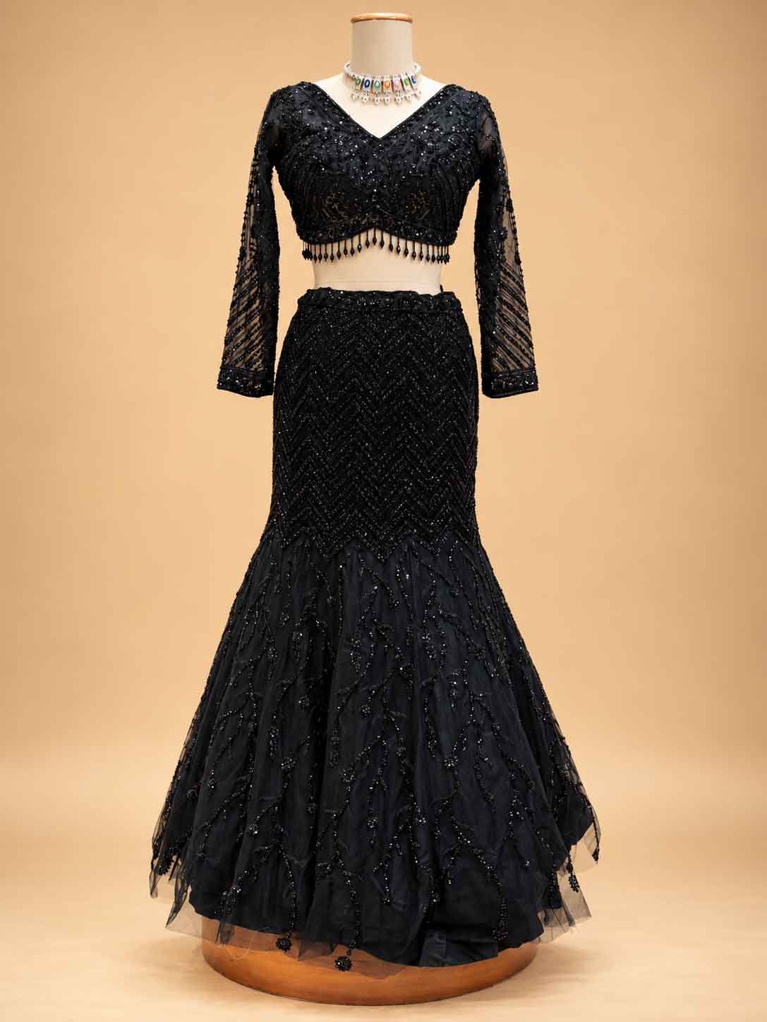 Black Embellished Lehenga Choli with Sheer Dupatta | Designer Wedding Wear