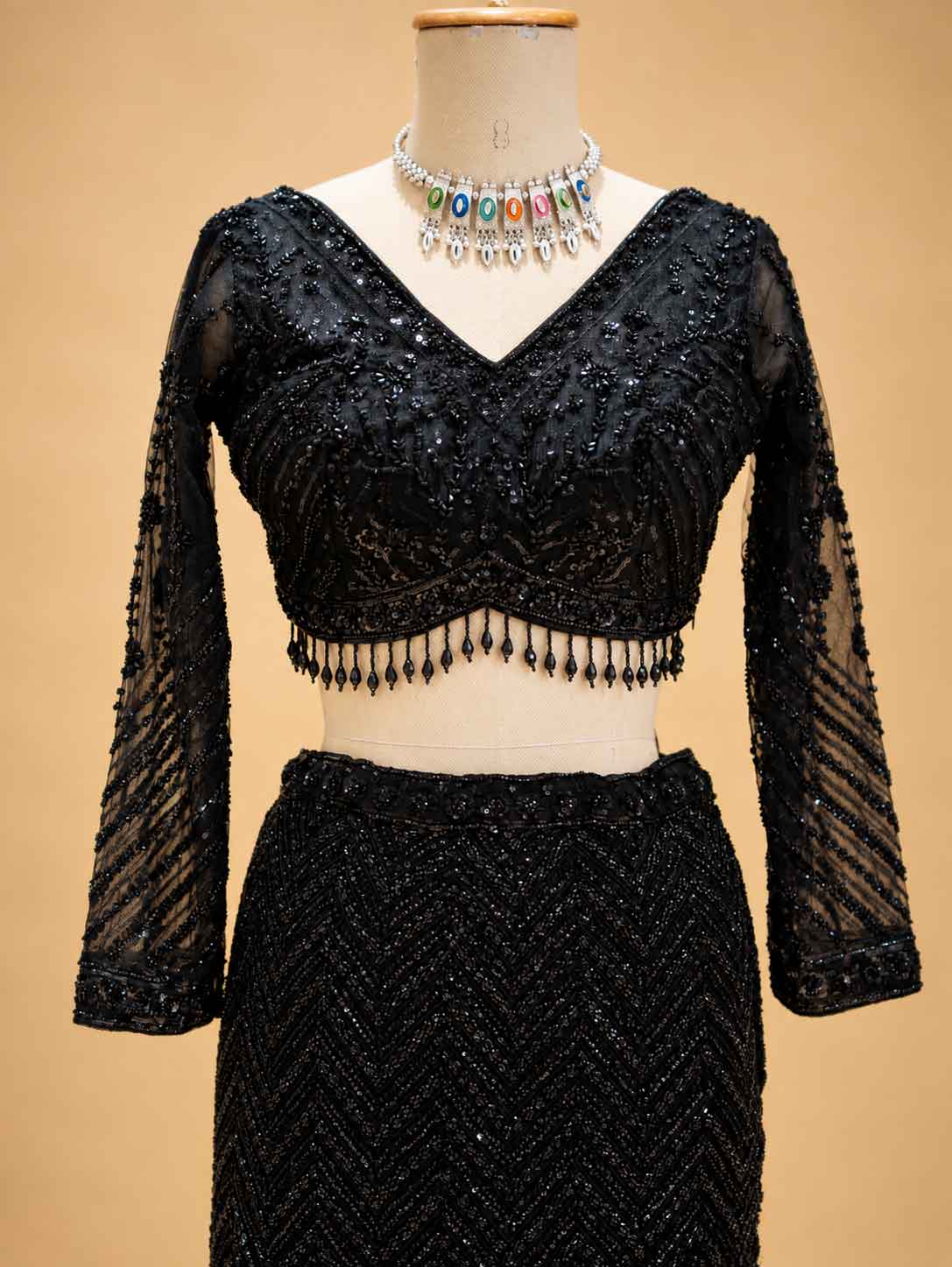 Black Embellished Lehenga Choli with Sheer Dupatta | Designer Wedding Wear