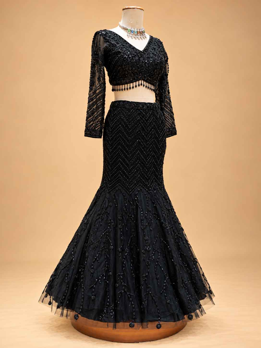 Black Embellished Lehenga Choli with Sheer Dupatta | Designer Wedding Wear