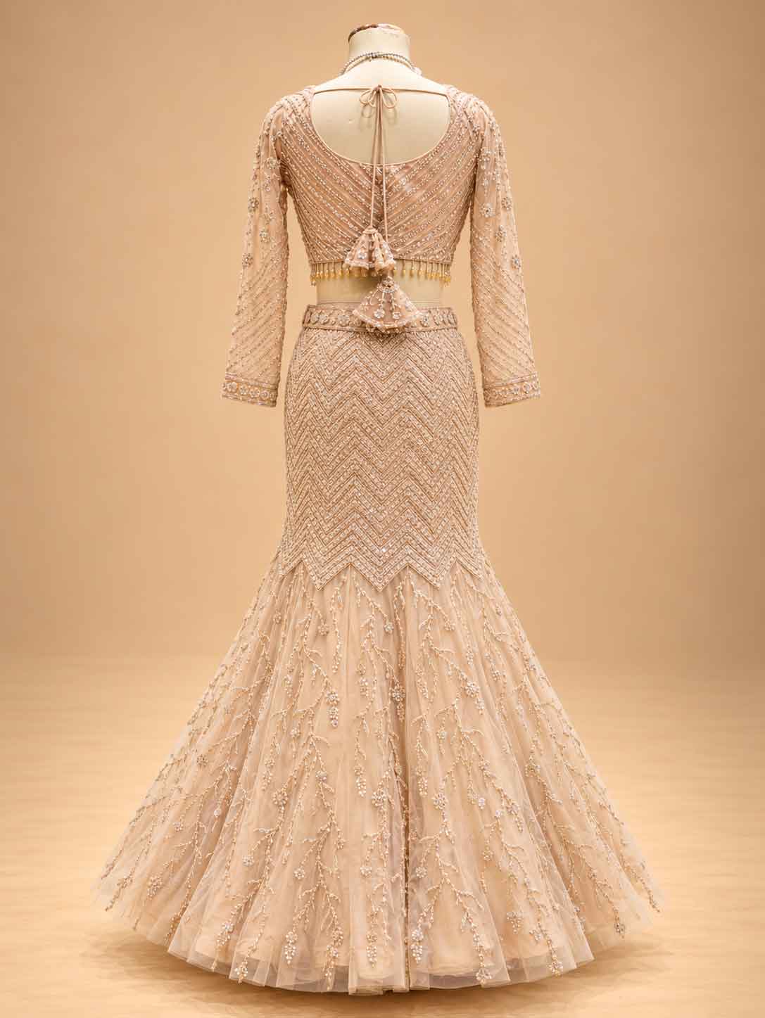 Gold Embellished Lehenga Choli with Sheer Dupatta | Designer Wedding Wear