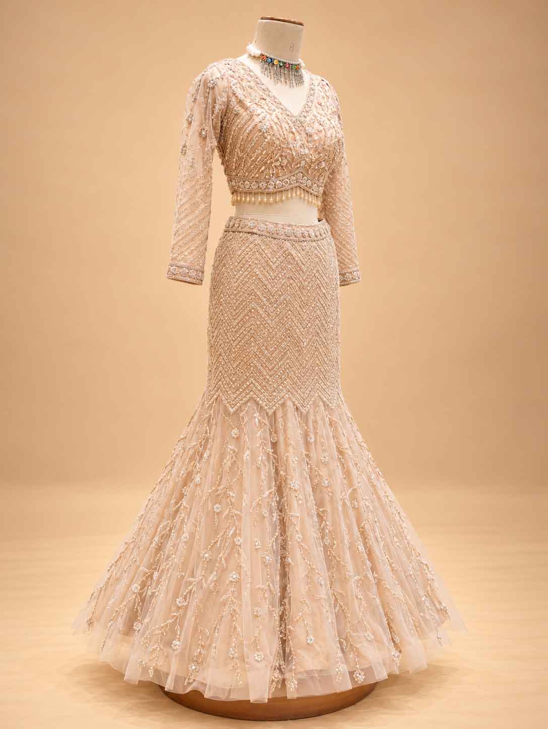 Gold Embellished Lehenga Choli with Sheer Dupatta | Designer Wedding Wear