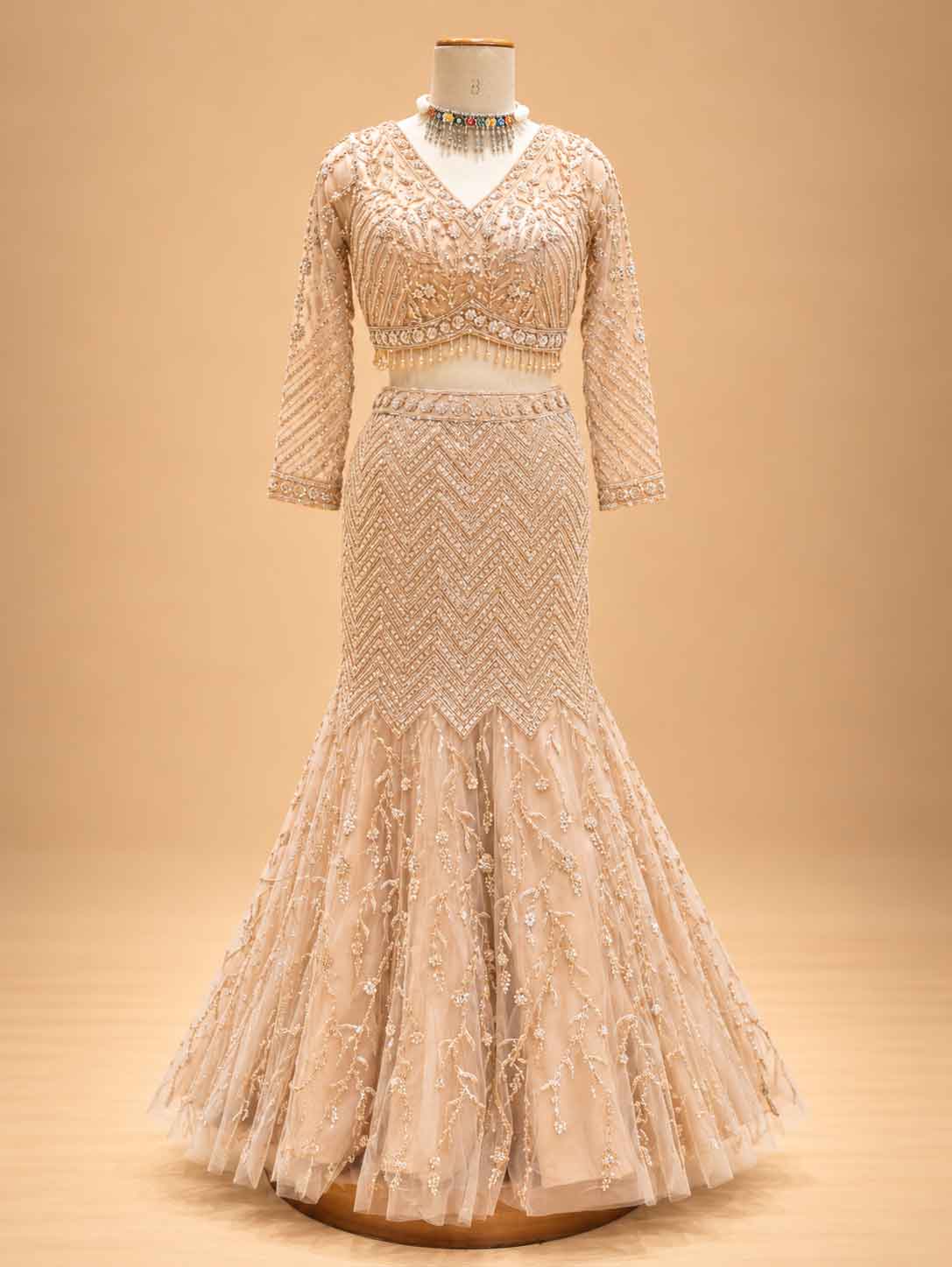 Gold Embellished Lehenga Choli with Sheer Dupatta | Designer Wedding Wear