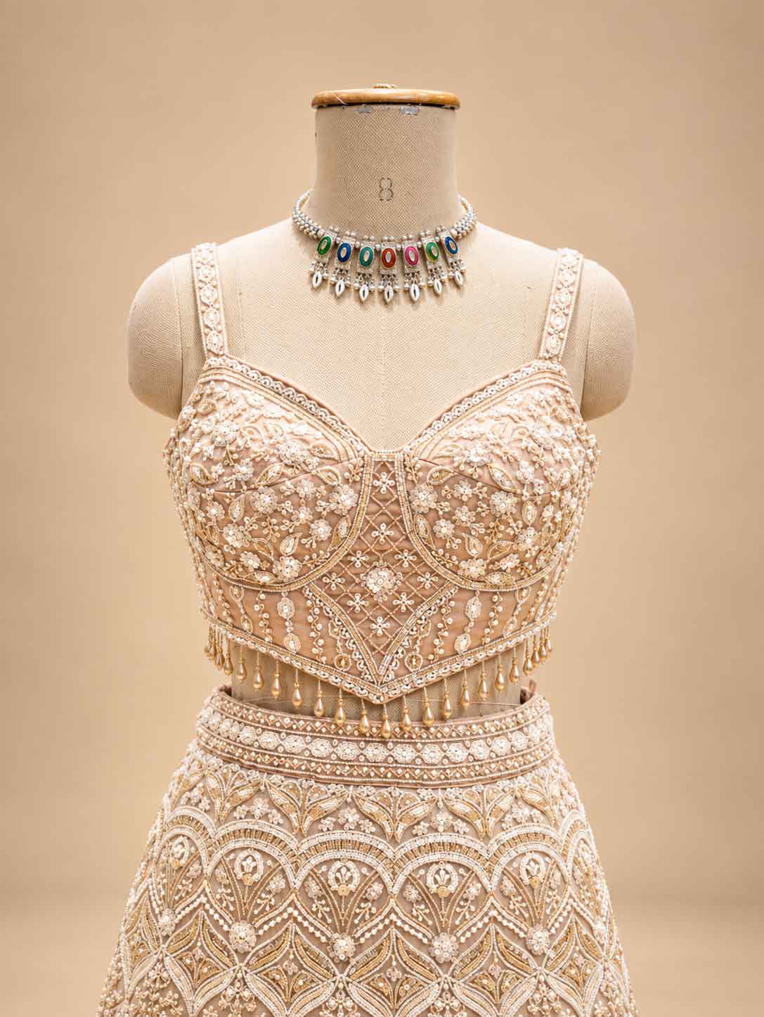 Gold Embellished Bridal Lehenga Choli with Sheer Dupatta | Designer Wedding Wear