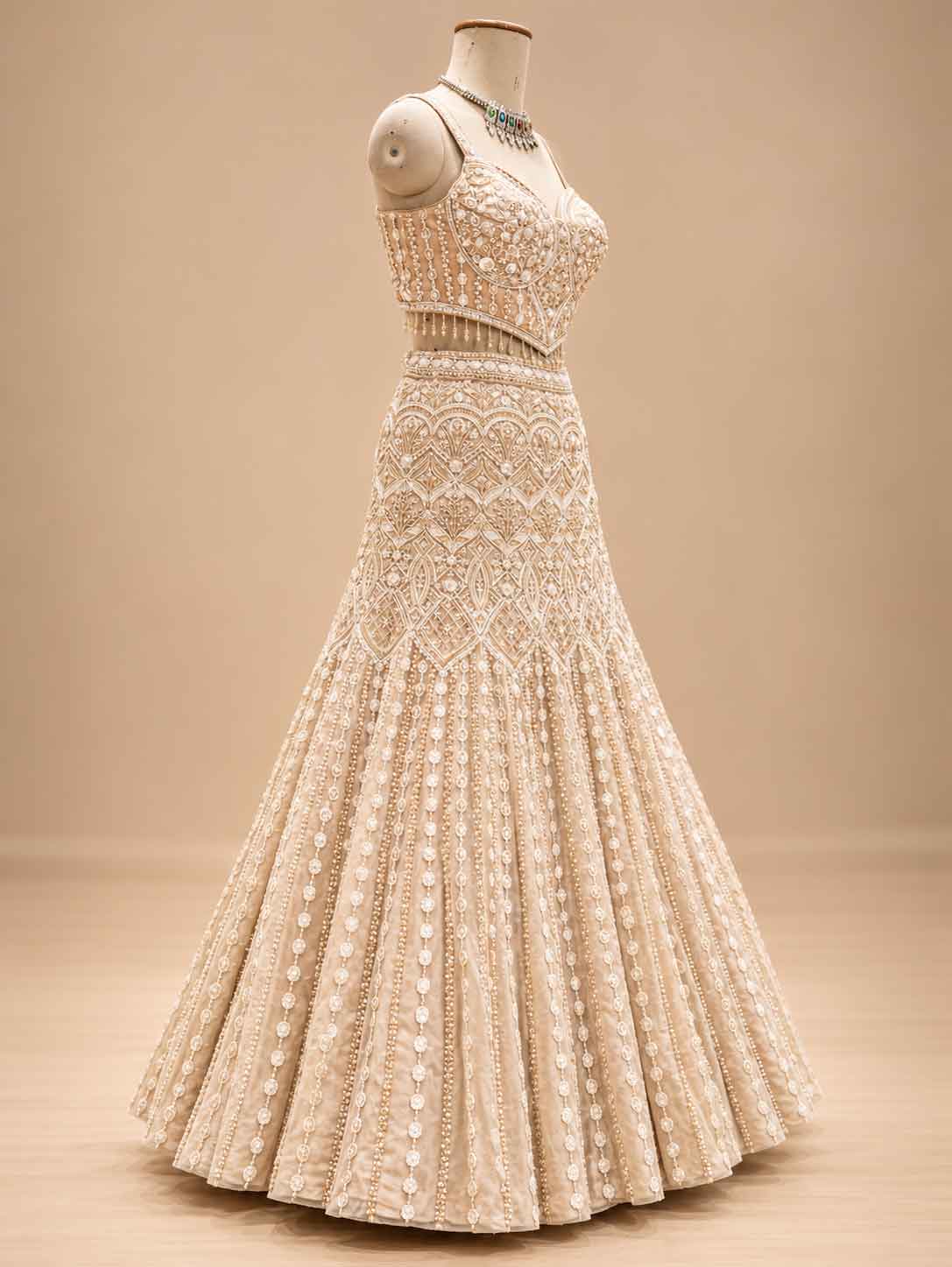 Gold Embellished Bridal Lehenga Choli with Sheer Dupatta | Designer Wedding Wear