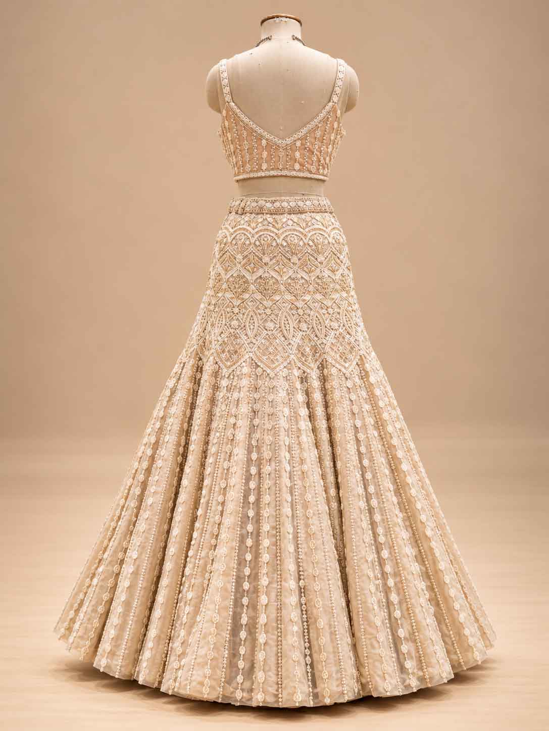 Gold Embellished Bridal Lehenga Choli with Sheer Dupatta | Designer Wedding Wear