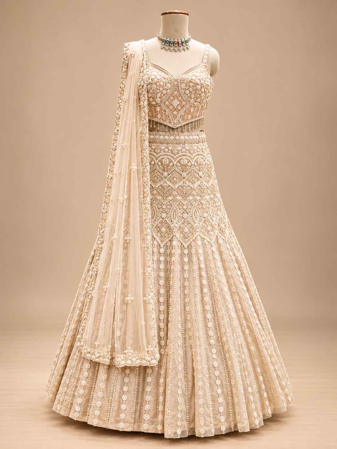 Gold Embellished Bridal Lehenga Choli with Sheer Dupatta | Designer Wedding Wear