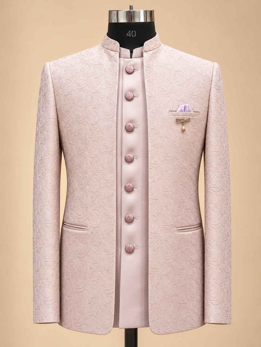Alternate product view 2 of Lavender Embroidered Bandhgala Suit for Men by Guptas Textiles Annexe, Bengaluru