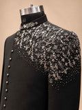 Alternate product view 4 of Black Embroidered Bandhgala Suit for Men by Guptas Textiles Annexe, Bengaluru