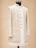 Alternate product view 4 of Cream Embroidered Sherwani for Men by Guptas Textiles Annexe, Bengaluru