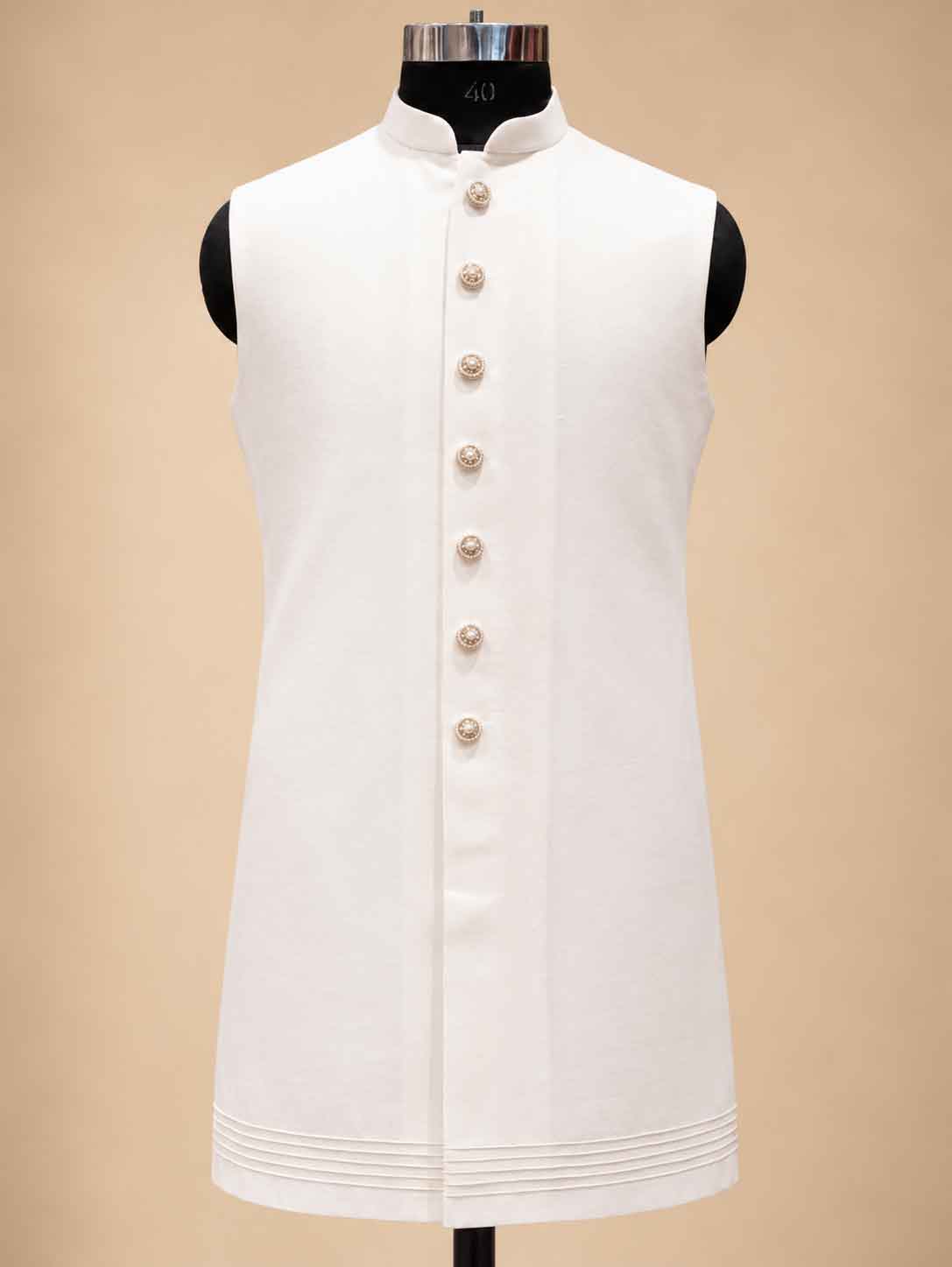 Alternate product view 7 of Cream Embroidered Sherwani for Men by Guptas Textiles Annexe, Bengaluru