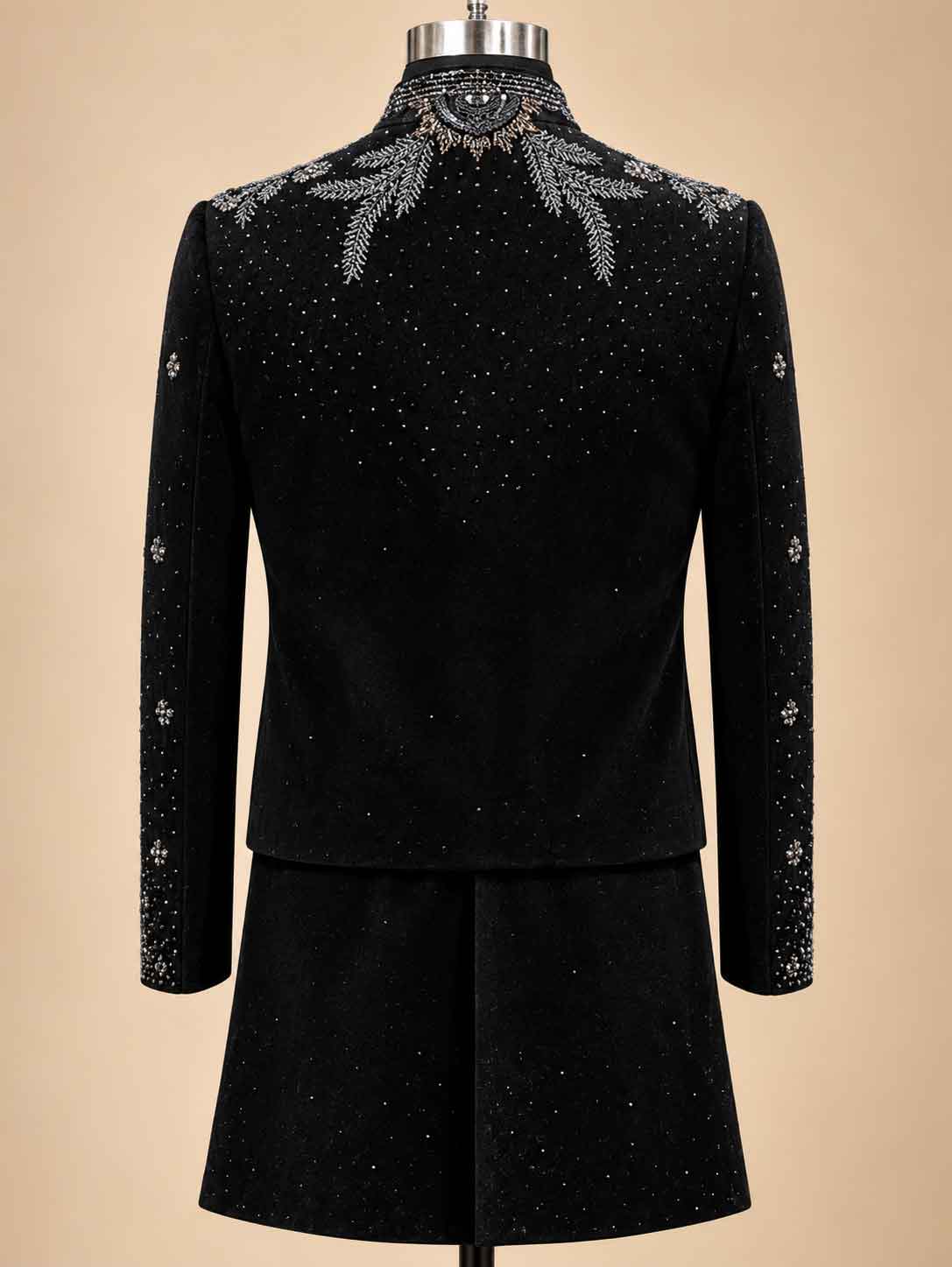 Alternate product view 3 of Black Embroidered Sherwani for Men by Guptas Textiles Annexe, Bengaluru