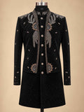 Alternate product view 4 of Black Embroidered Sherwani for Men by Guptas Textiles Annexe, Bengaluru