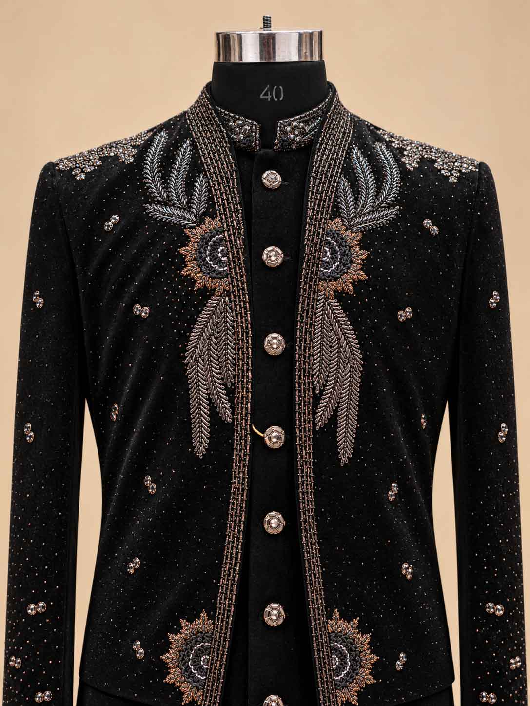 Alternate product view 5 of Black Embroidered Sherwani for Men by Guptas Textiles Annexe, Bengaluru