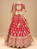 Red Embroidered Bridal Lehenga Set with Sheer Dupatta for Women