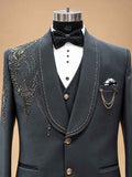 Navy Blue Designer Three-Piece Suit for Men | Wedding & Reception Wear