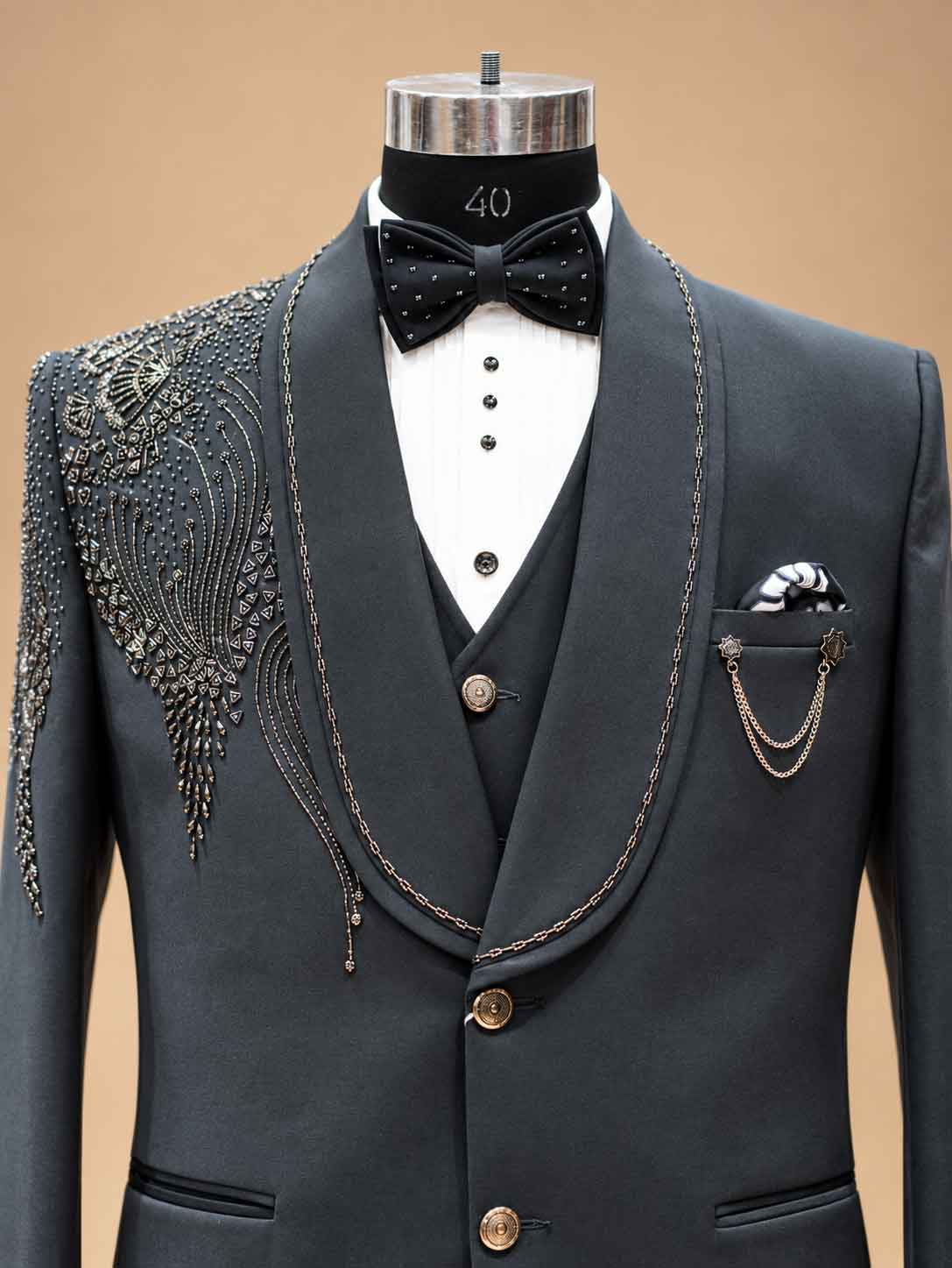 Navy Blue Designer Three-Piece Suit for Men | Wedding & Reception Wear