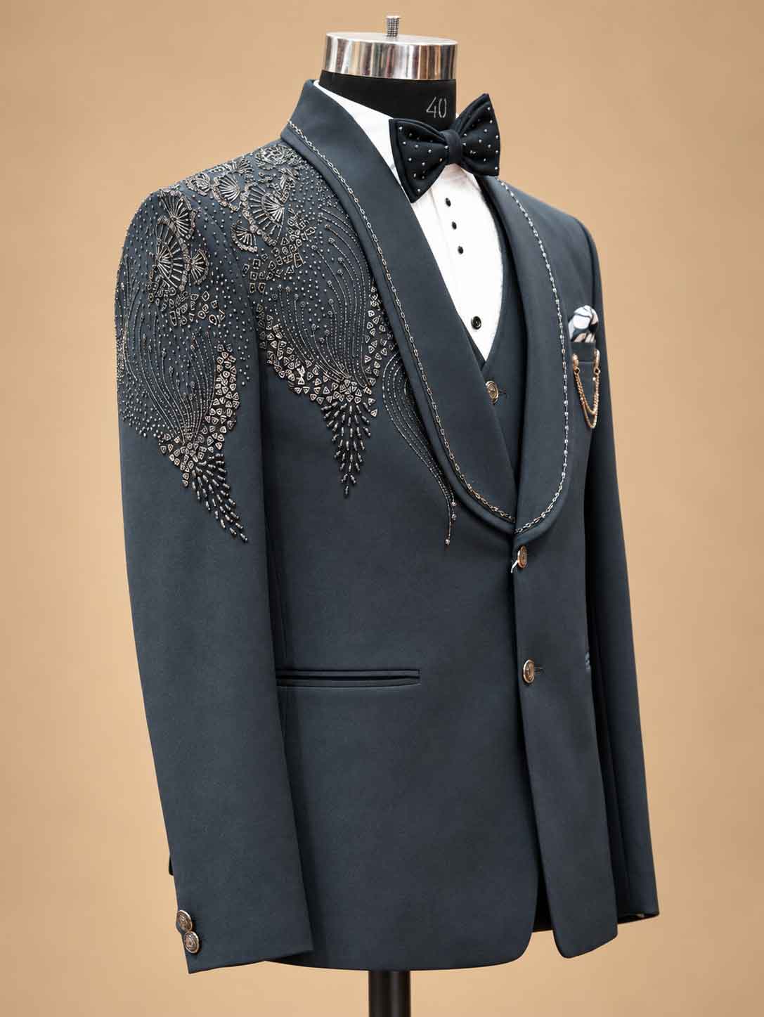 Navy Blue Designer Three-Piece Suit for Men | Wedding & Reception Wear
