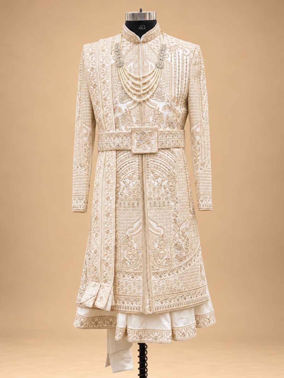 Ivory Embroidered Sherwani for Men | Designer Wedding & Groom Wear