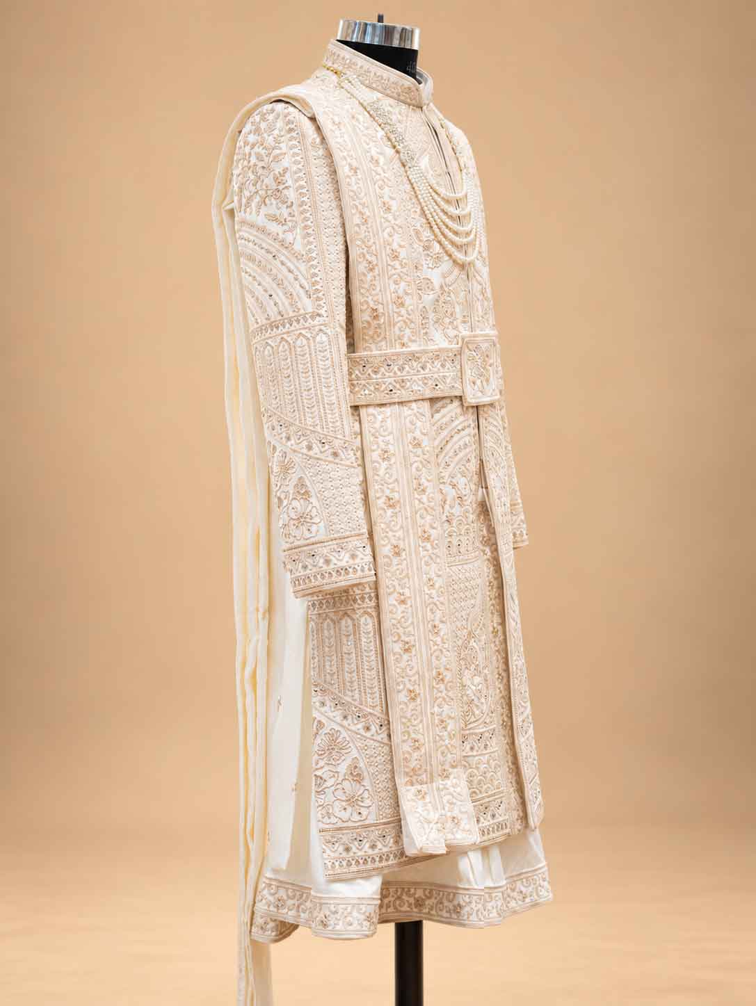Ivory Embroidered Sherwani for Men | Designer Wedding & Groom Wear