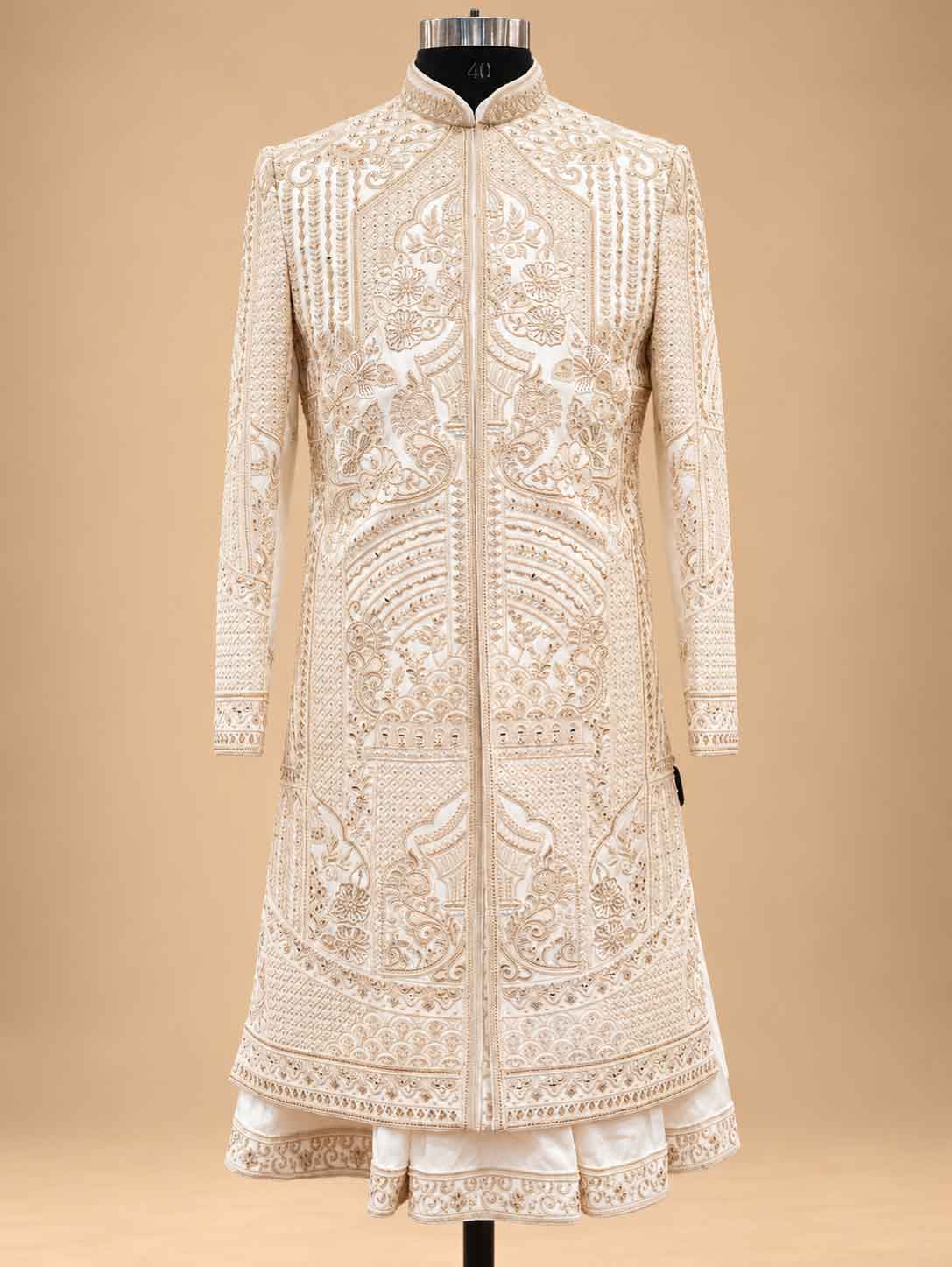 Ivory Embroidered Sherwani for Men | Designer Wedding & Groom Wear