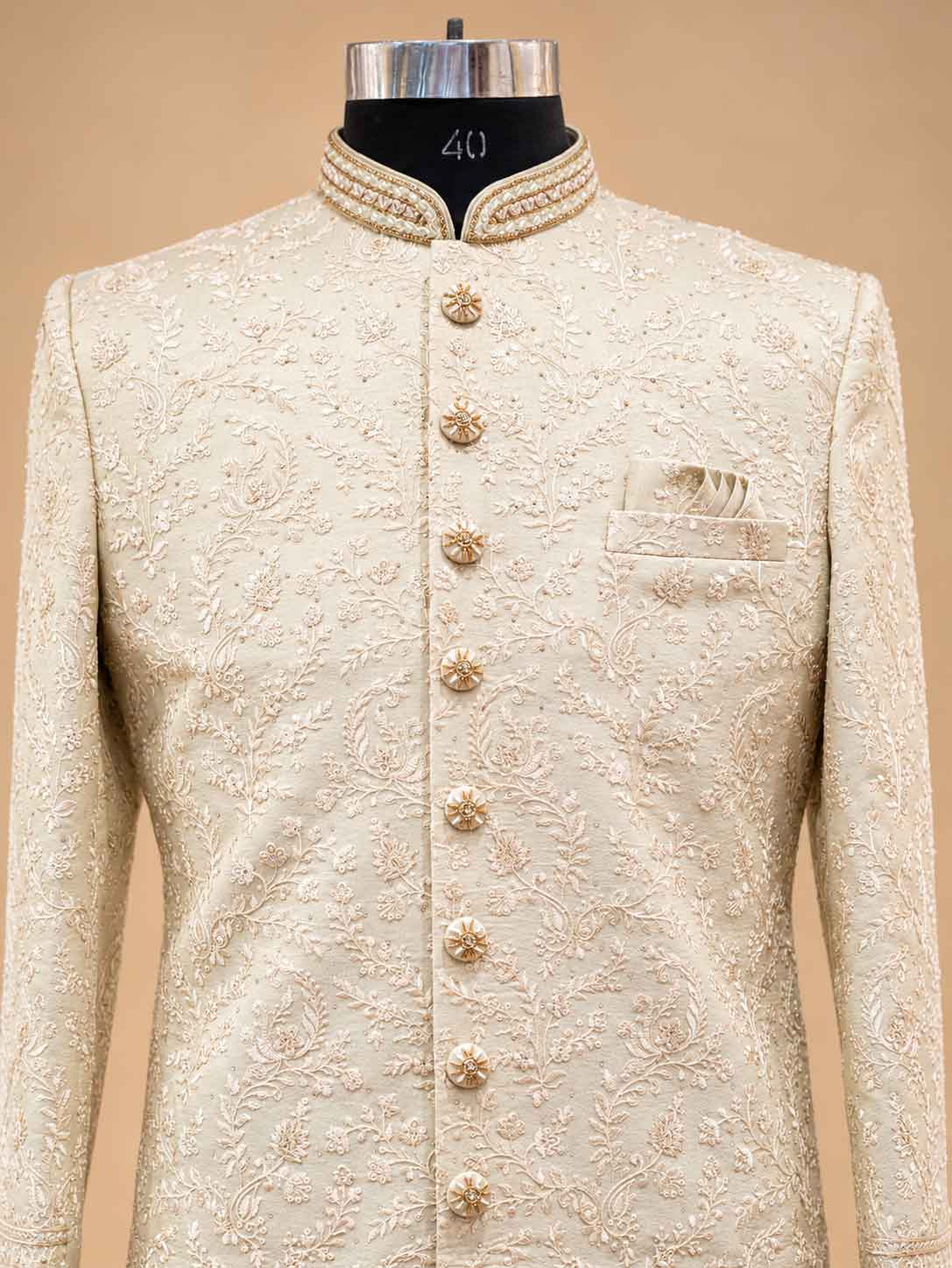 Ivory Embroidered Sherwani for Men | Wedding & Groom Wear