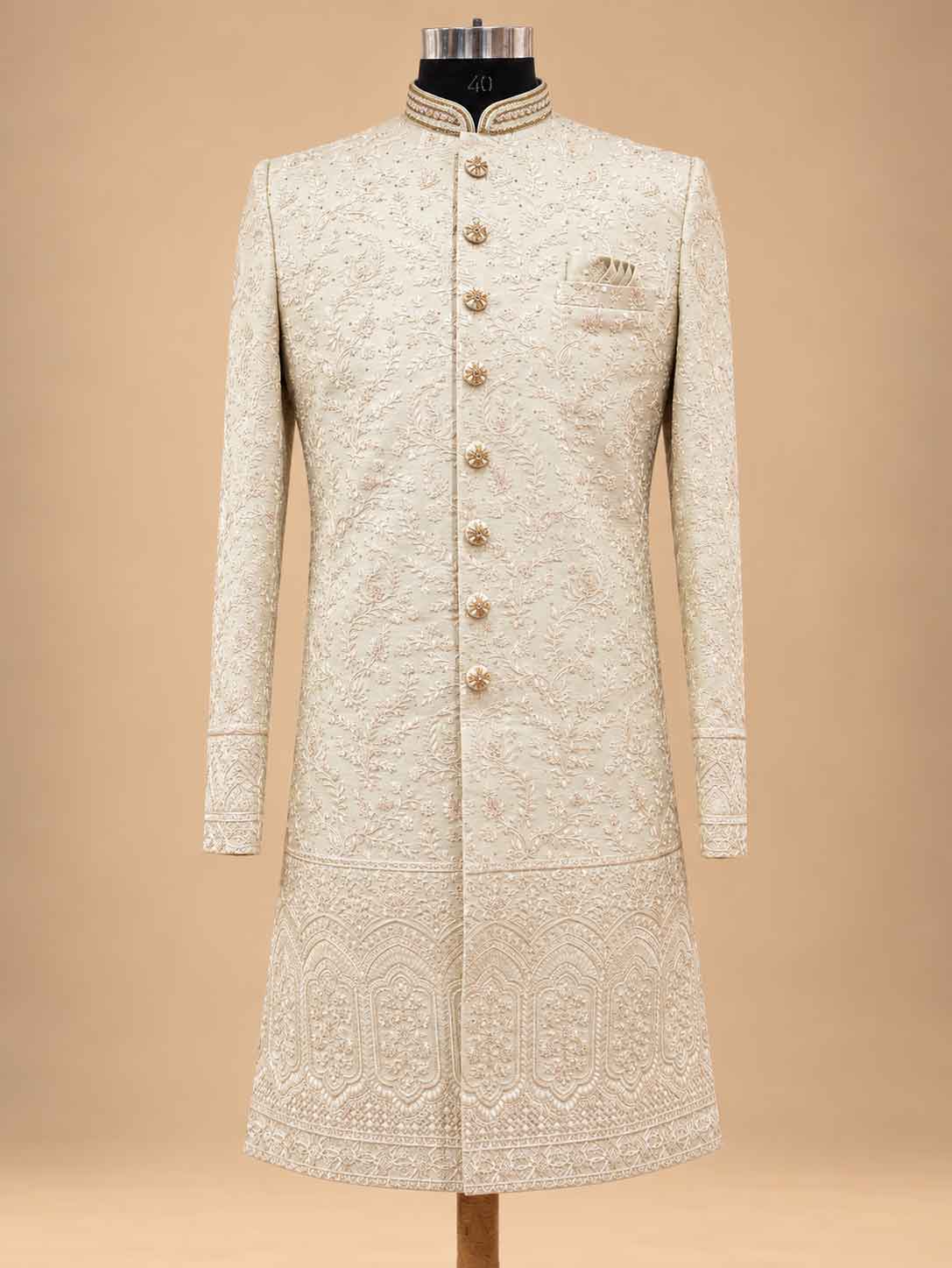 Ivory Embroidered Sherwani for Men | Wedding & Groom Wear