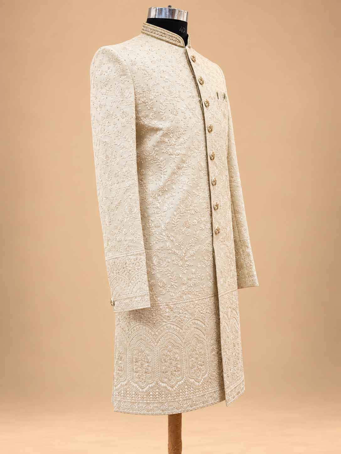 Ivory Embroidered Sherwani for Men | Wedding & Groom Wear