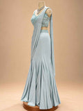 Powder Blue Pre-Draped Saree for Women | Designer Party & Wedding Wear