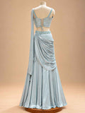Powder Blue Pre-Draped Saree for Women | Designer Party & Wedding Wear