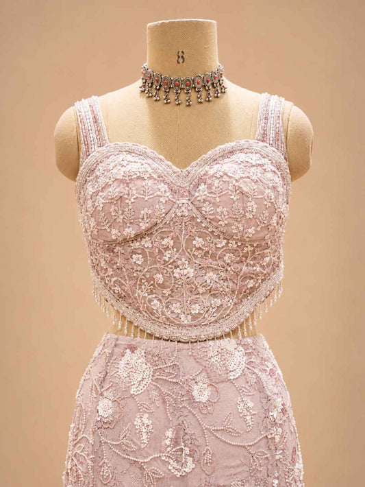 Detail view 2 of Blush Pink Embellished Gown for Women | Designer Wedding & Party Wear