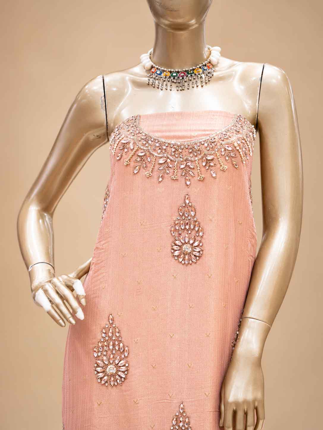 Peach Embroidered Dress Material with Dupatta | Women's Unstitched Ethnic Suit Material