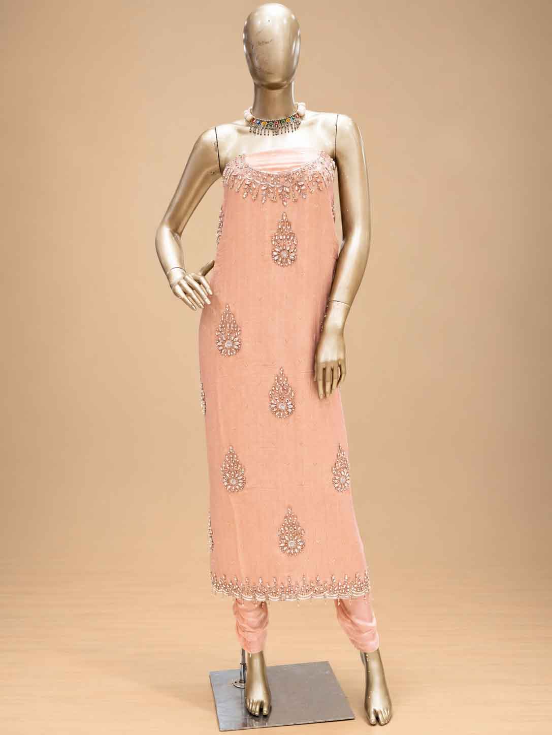Peach Embroidered Dress Material with Dupatta | Women's Unstitched Ethnic Suit Material