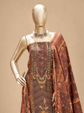 Brown Printed & Embroidered Dress Material with Dupatta | Women's Ethnic Suit Material