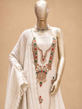 Cream Embroidered Dress Material with Dupatta | Women's Unstitched Ethnic Suit Material