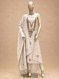 Cream Embroidered Dress Material with Dupatta | Women's Unstitched Ethnic Suit Material
