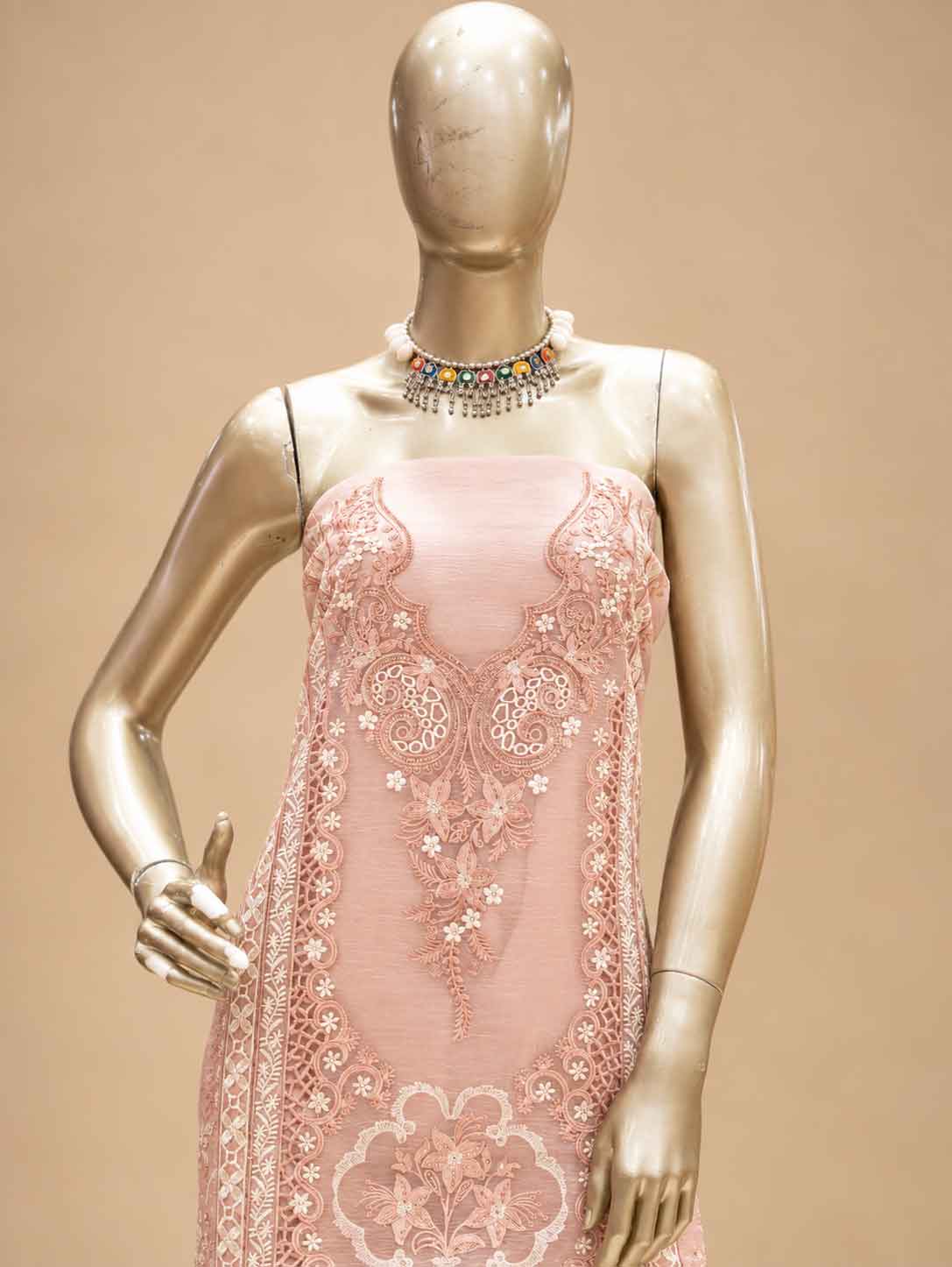 Pastel Pink Embroidered Dress Material with Dupatta | Women's Unstitched Ethnic Suit Material