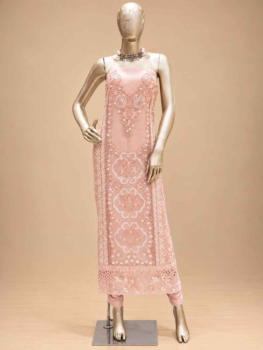Pastel Pink Embroidered Dress Material with Dupatta | Women's Unstitched Ethnic Suit Material
