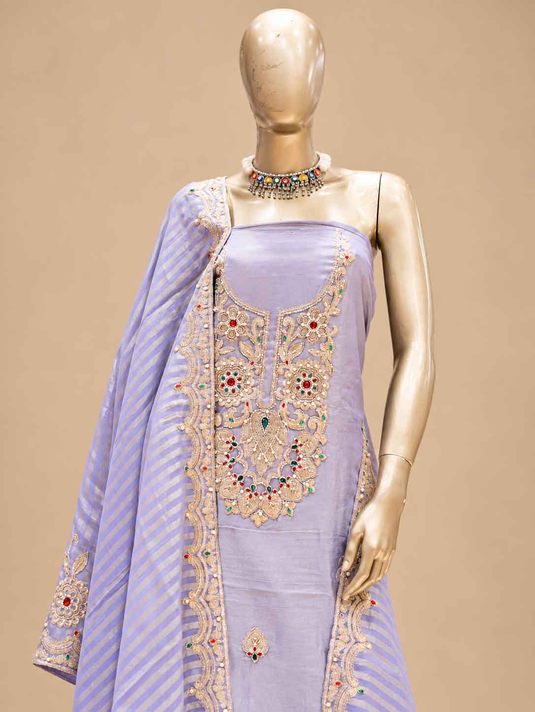 Lavender Embroidered Dress Material with Dupatta | Women's Unstitched Ethnic Suit Material