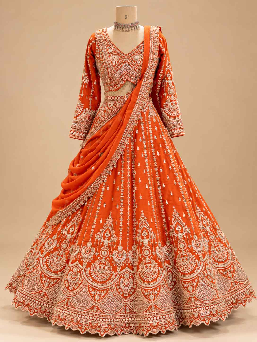Orange Embroidered Bridal Lehenga Set for Women | Wedding & Festive Wear