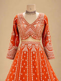 Orange Embroidered Bridal Lehenga Set for Women | Wedding & Festive Wear
