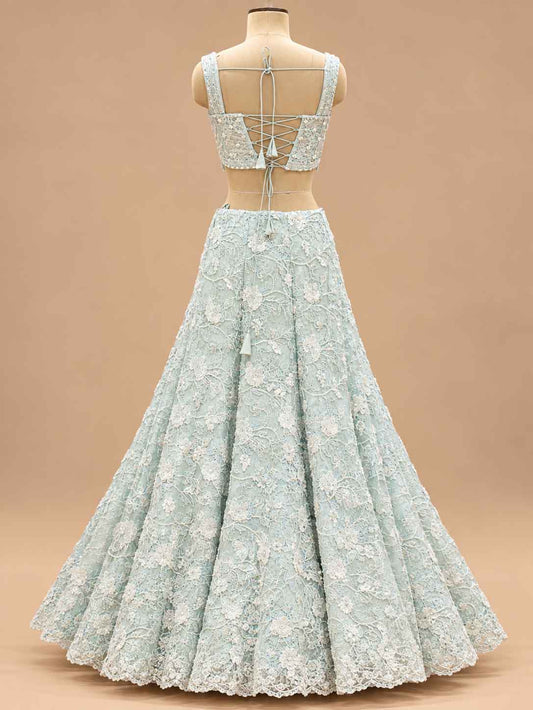 Ice Blue Embroidered Dress Material with Dupatta – embroidered outfit detail 1