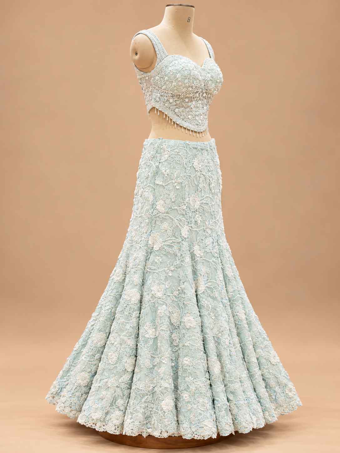 Ice Blue Embroidered Dress Material with Dupatta | Designer Ethnic Wear